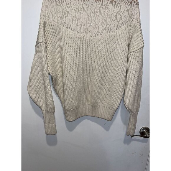 Zara Beige Lace & Knit Pullover Sweater Womens Small Grandmacore - Picture 4 of 9